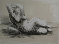 Henry Moore.  Inglaterra 1898-1986. Reclining woman on beach, litografía, 55 x 75 cms. 1981
